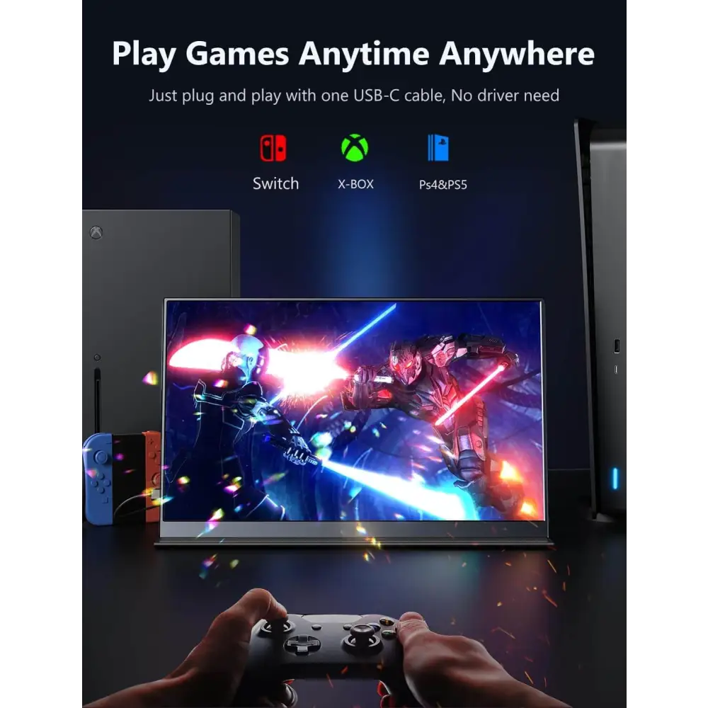 Portable Monitor 15.6’’ 1080P Lightweight Dual USB C HDMI Second Computer Screen Gaming Display with Speakers Travel