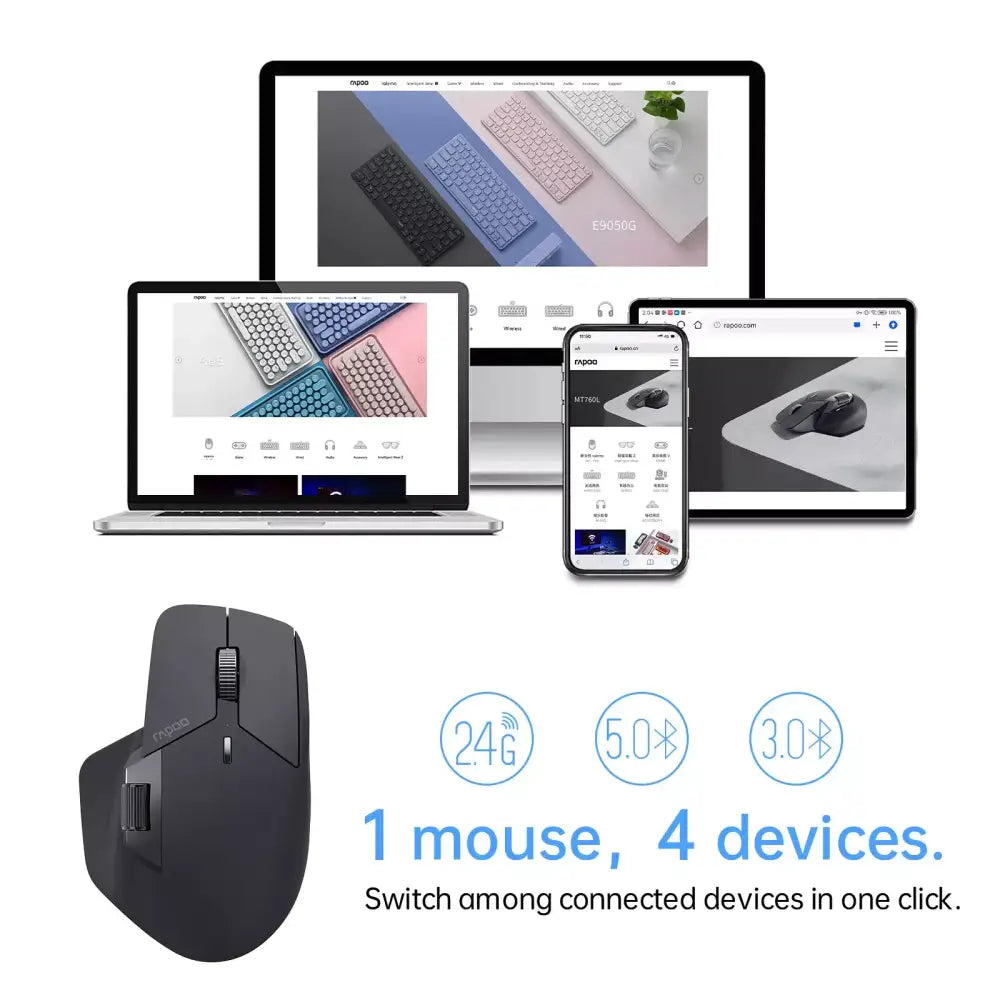 RAPOO MT760 Multi Mode Bluetooth & 2.4G Wireless Mouse Upto DPI 4000 Rechargeable