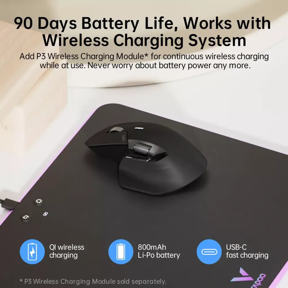 RAPOO MT760 Multi Mode Bluetooth & 2.4G Wireless Mouse Upto DPI 4000 Rechargeable