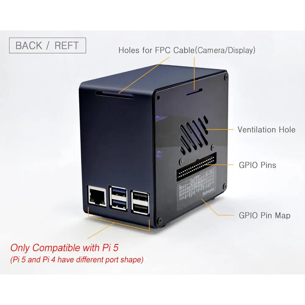 Raspberry Pi 5 Case Aluminum Mini Tower with Cooling Fan and Color Changing Ambient Light (Blue)