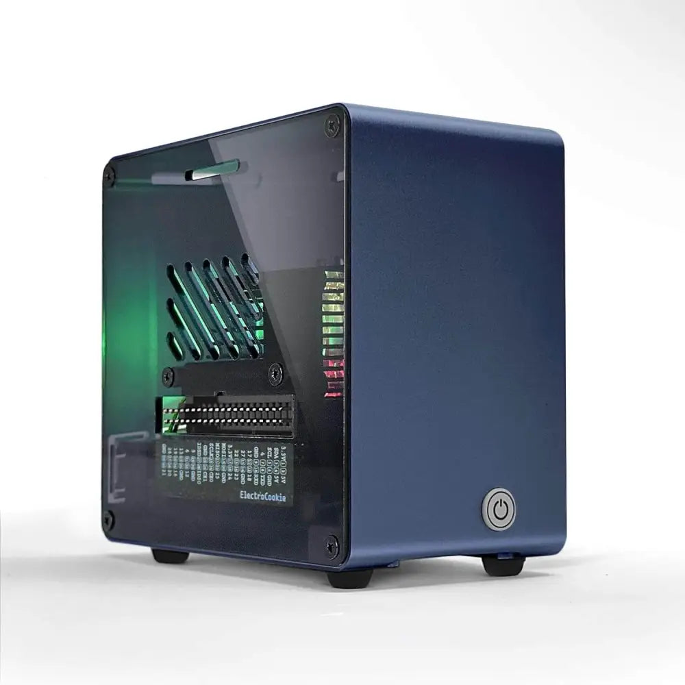 Raspberry Pi 5 Case Aluminum Mini Tower with Cooling Fan and Color Changing Ambient Light (Blue)