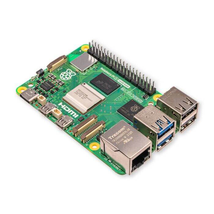 Raspberry Pi 5 Model B 16GB single-board computer showcasing ports and powerful components.