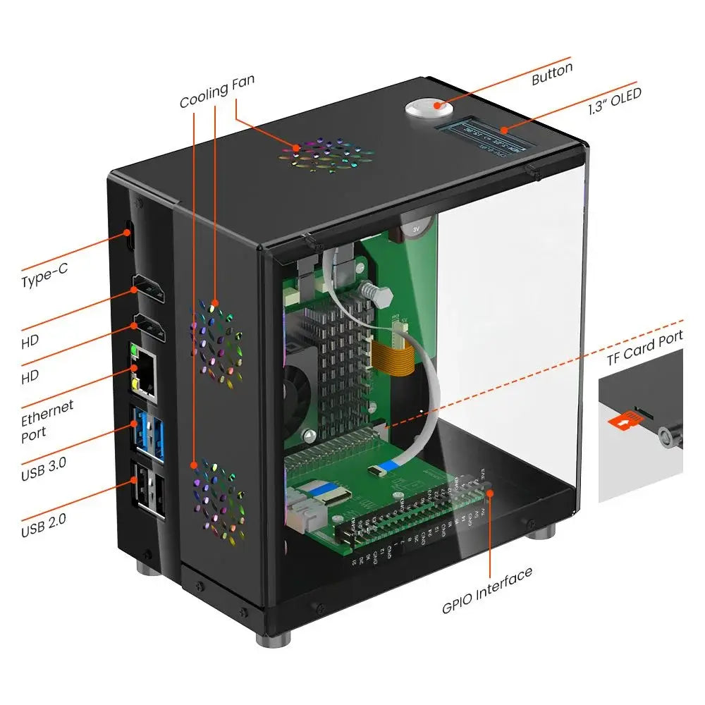 Raspberry Pi tower Gen 1 Mini PC Case With 1.3” OLED Screen For 5
