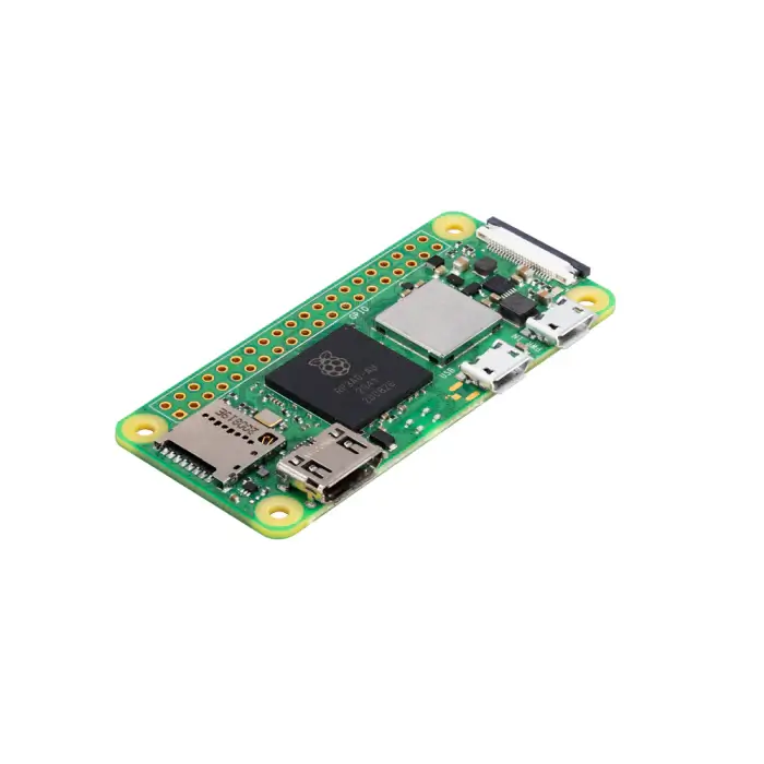Raspberry Pi Zero 2 W single-board computer with quad-core processor and compact design.