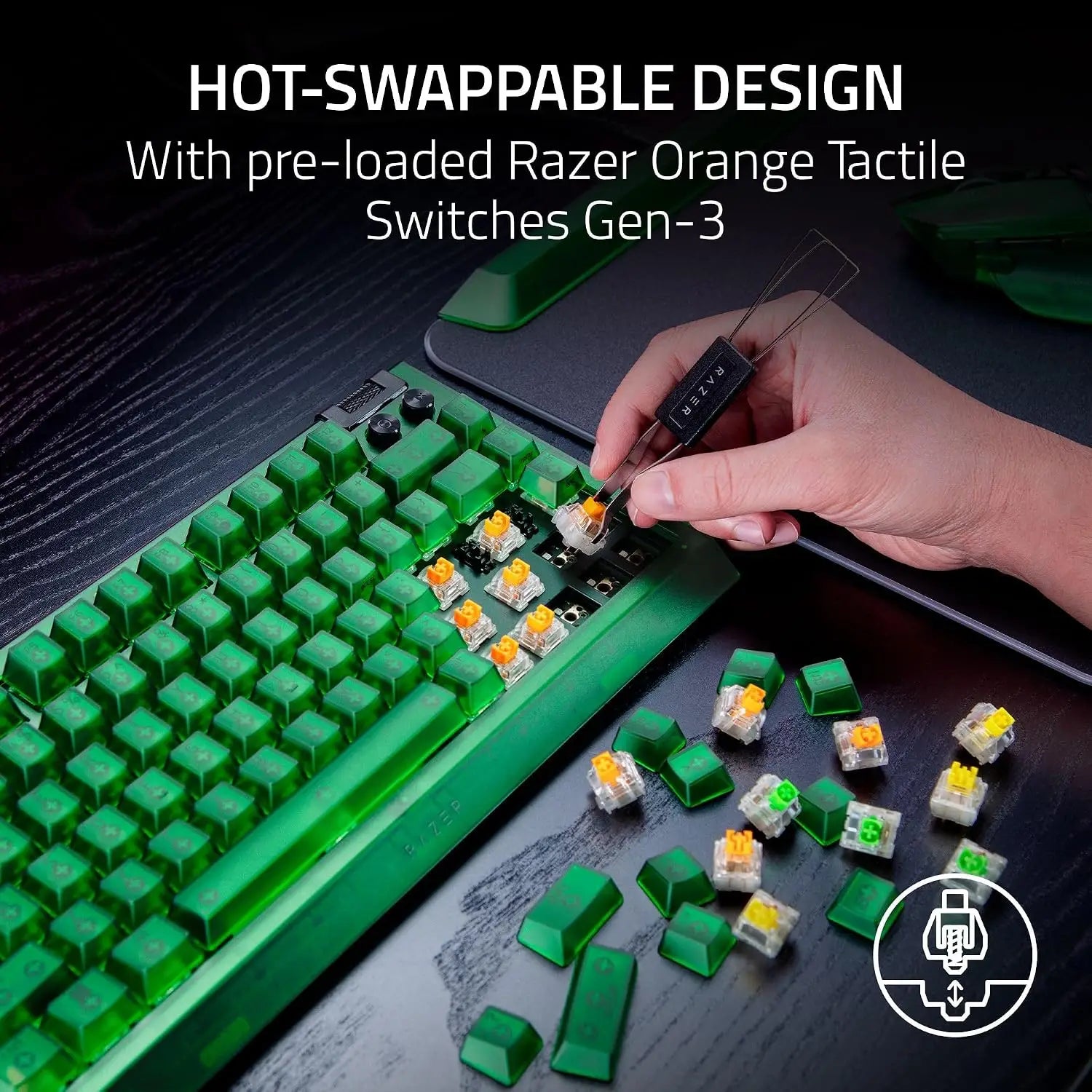 Razer BlackWidow V4 75% Mechanical Gaming Keyboard: Hot-Swappable Design - Compact & Durable - Orange Tactile Switches