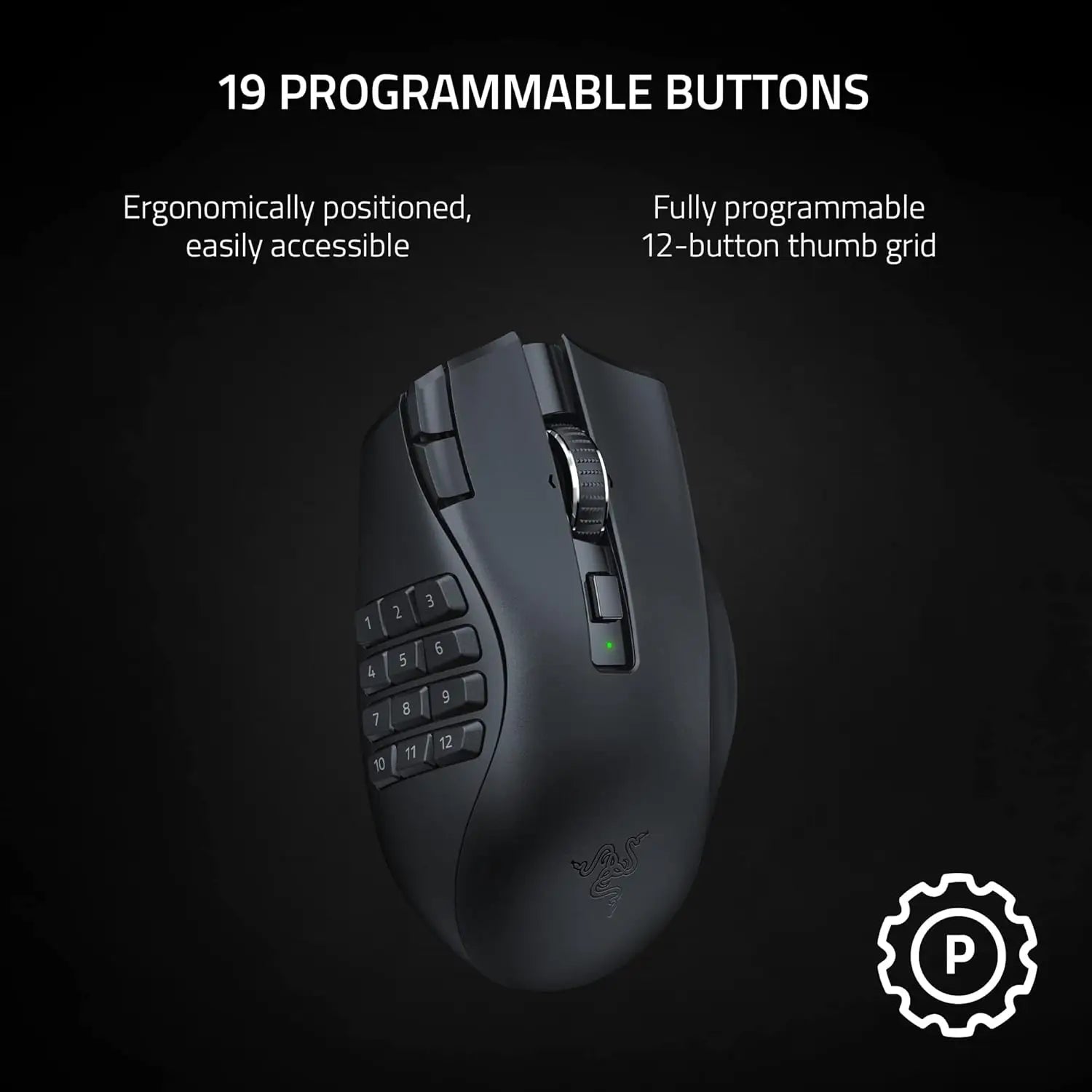 Razer Naga V2 HyperSpeed Wireless MMO Gaming Mouse: 19 Programmable Buttons - HyperScroll Technology - Focus Pro 30K