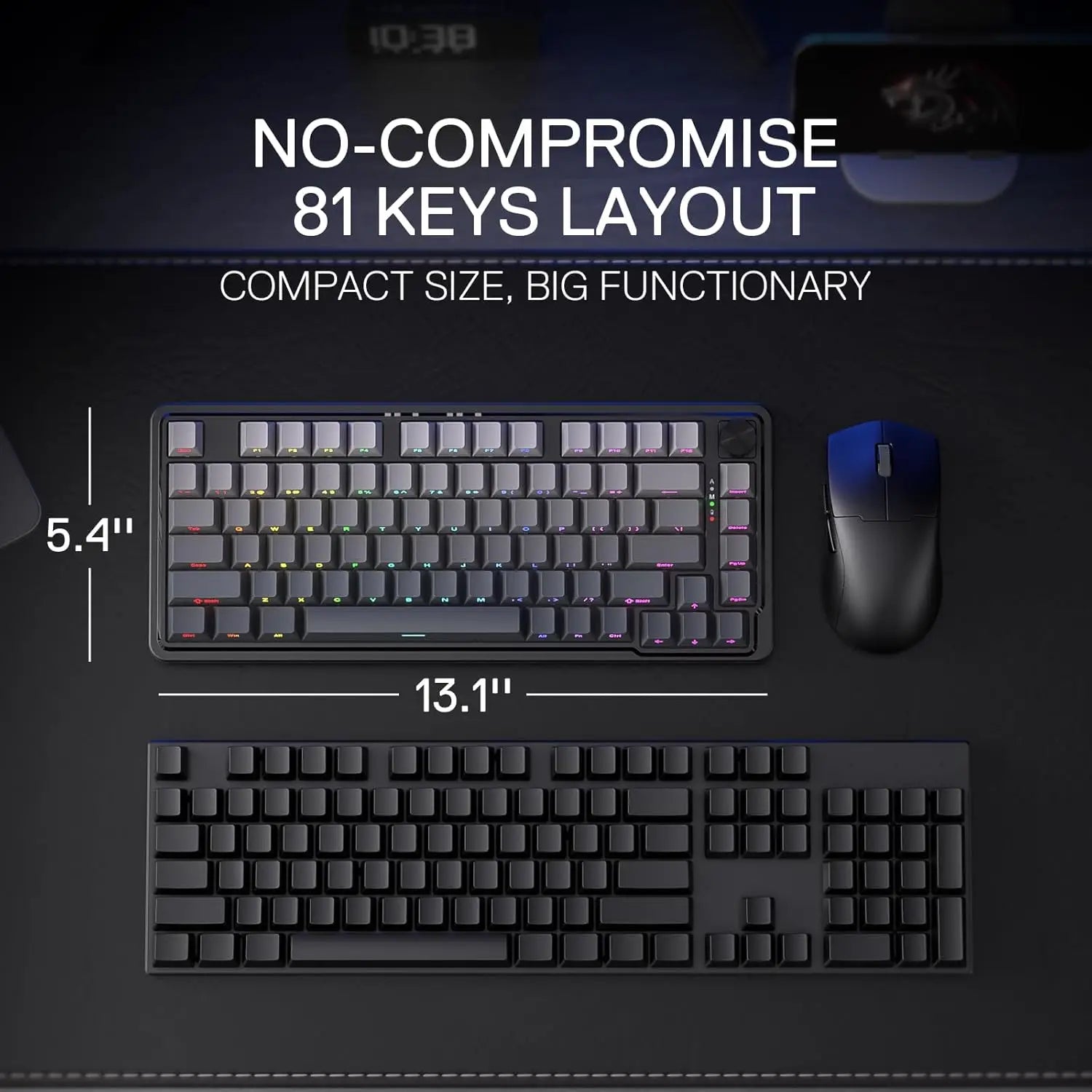 Redragon K673SP 75% Wireless Gasket RGB Gaming Keyboard 3 Mode 81 Keys PBT Compact Mechanical Dedicated Button Control