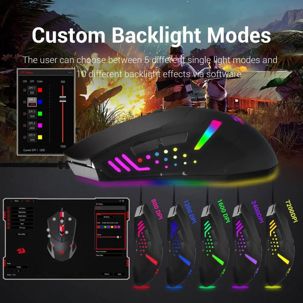 Redragon M601 Gaming Mouse Wired with red led 3200 DPI 6 Buttons Ergonomic CENTROPHORUS for PC