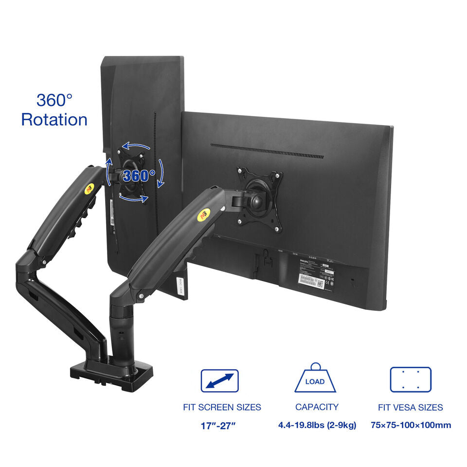 Dual Screen Gas-strut Monitor Stand Mount Desktop Bracket for LED/LCD