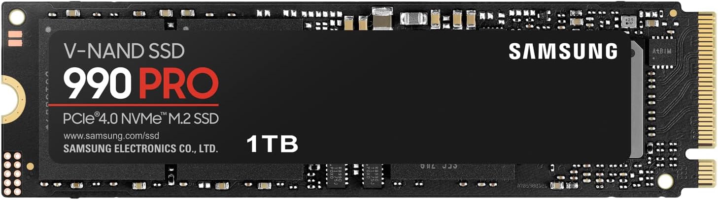 Samsung 990 PRO 1TB PCIe Gen 4.0 x4 (Maximum Transfer Rate 7,450MB/s) NVMe M.2 (2280) Internal SSD MZ-V9P1T0B-IT/EC