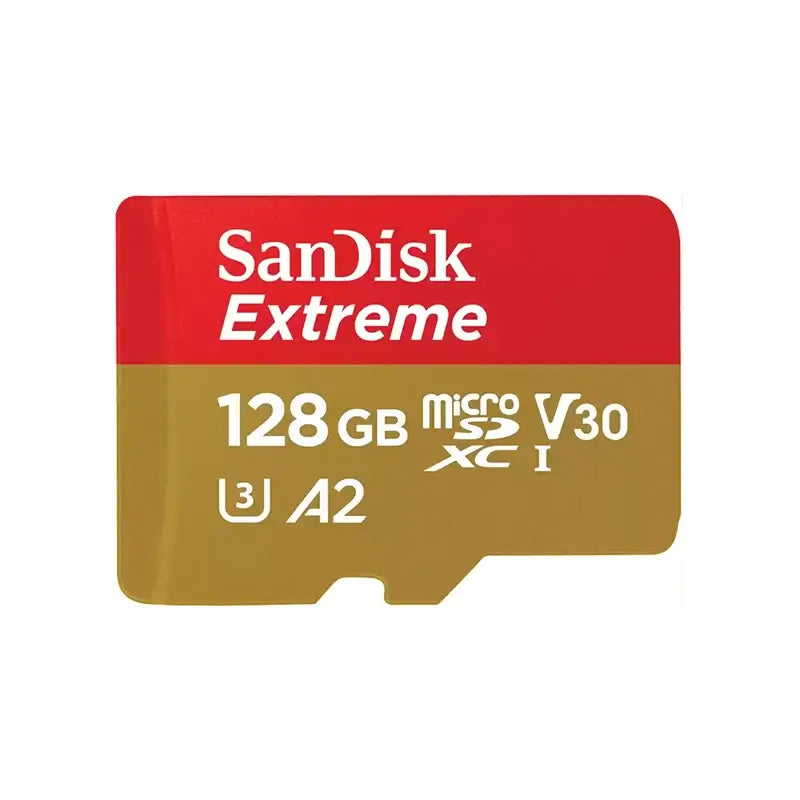SanDisk 128GB Extreme microSDXC card with high-speed offload capabilities. Ideal for camera and smartphone use.