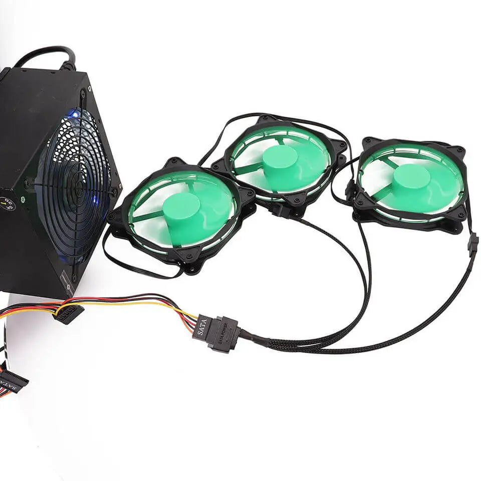 SATA 15Pin to 4 Way 2 Pin PC Fan Power Adapter Sleeved Cable