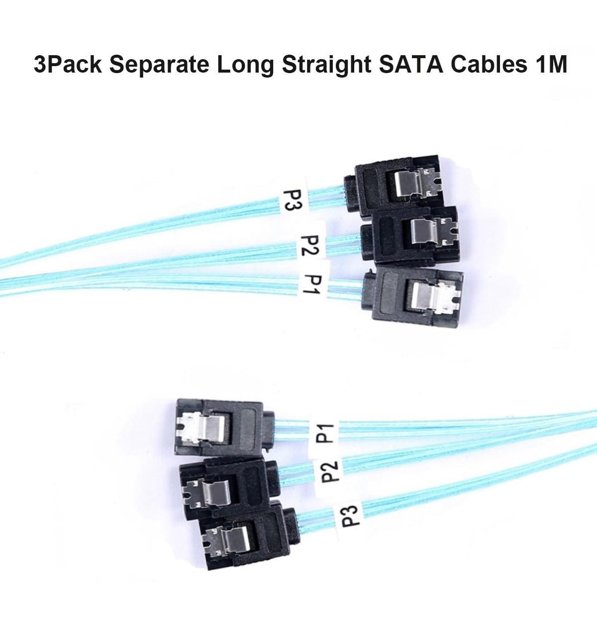SATA-III Cable 1M,3 Pack Long-SATA Cables,Thin-SATA Long,3.3Ft SATA to Flexible Data Cable,Straight 3 for Hard