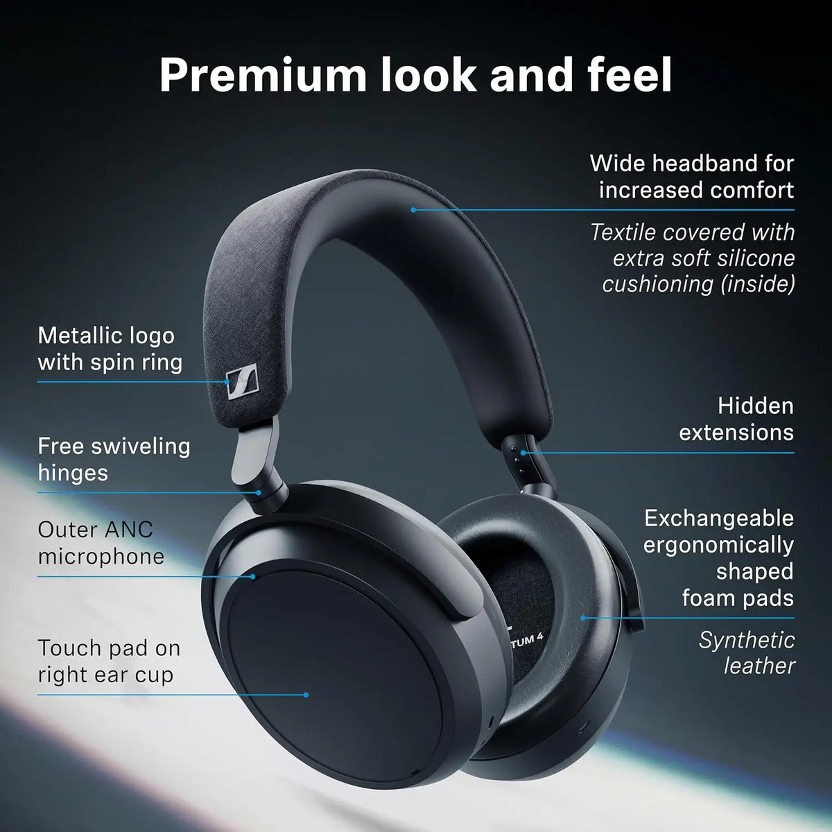 Sennheiser Momentum 4 Wireless Headphones - Graphite Bluetooth Adaptive Noise Cancellation 60h Battery Lightweight
