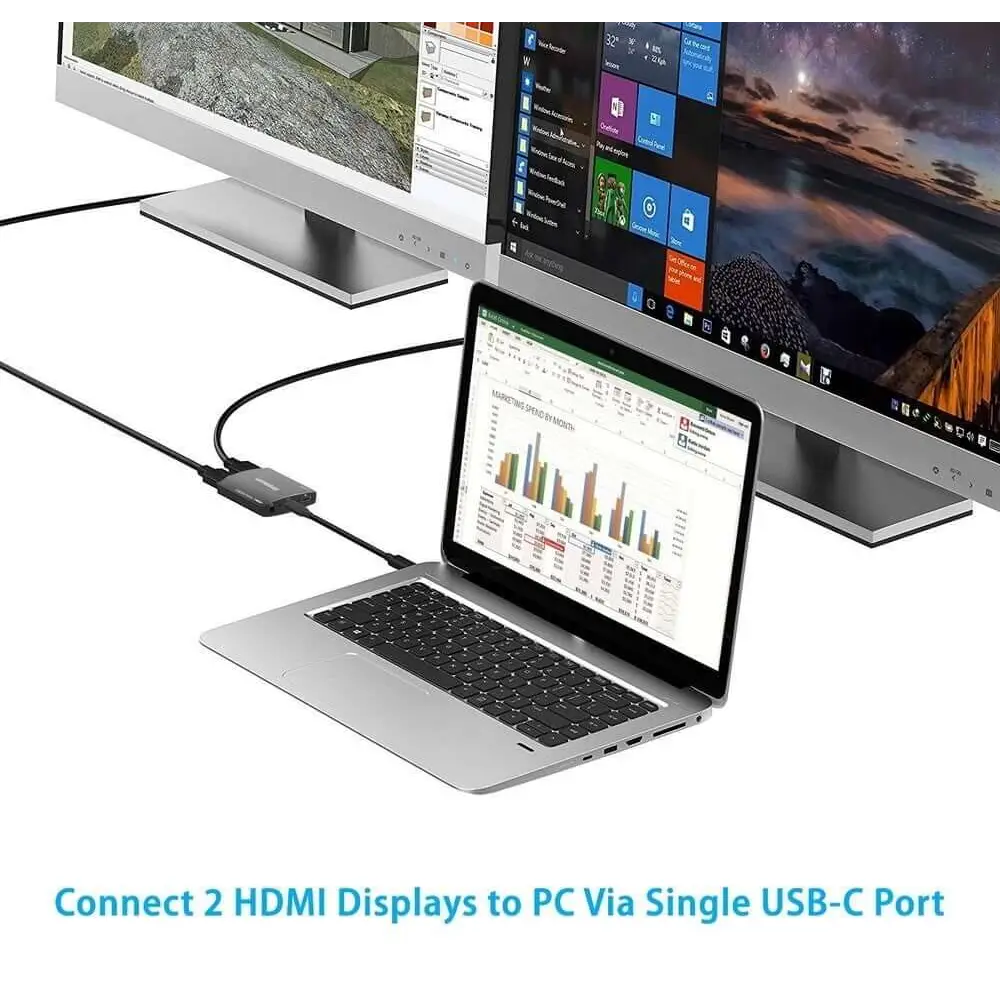Simplecom DA330 USB-c to Dual HDMI MST Adapter 4k@60hz With PD and Audio