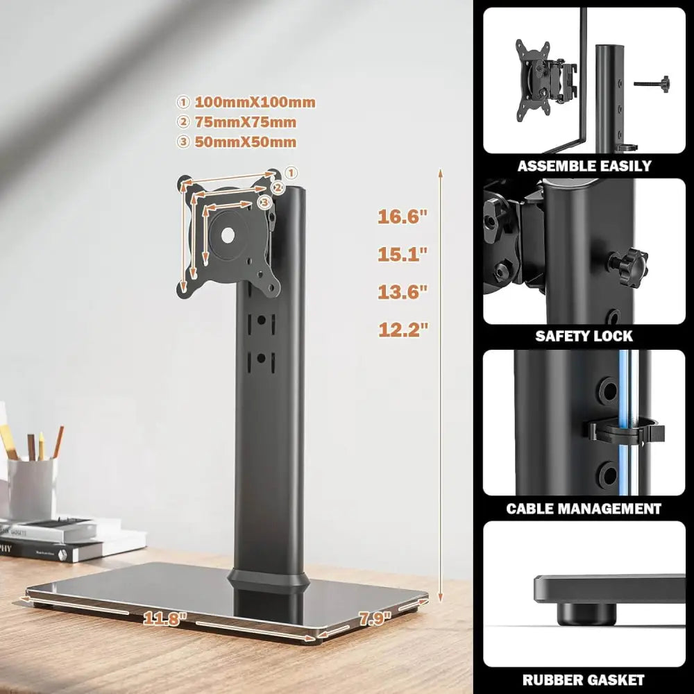 Single LCD Computer Monitor Free-Standing Desk Stand Riser for 13 inch to 32 Screen with Swivel Height Adjustable
