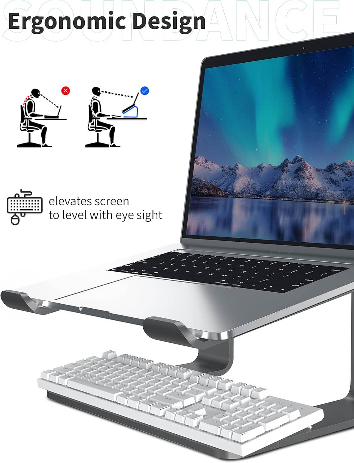 Soundance Aluminum Laptop Stand for Desk Compatible with Mac MacBook Pro Air Apple Notebook Portable Holder Ergonomic