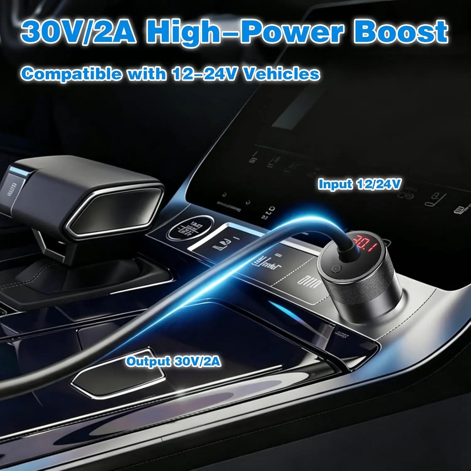Starlink Mini 12V Adapter - Car Charger for 60W 12V/24V to 30V/2A DC Step Up with Voltage Display Cigarette Lighter
