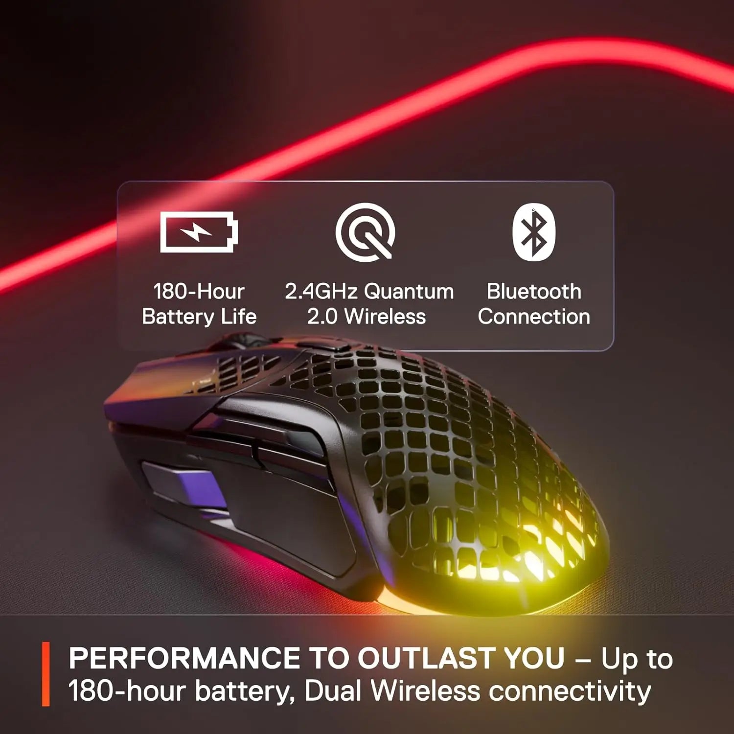 SteelSeries Aerox 5 Wireless - Holey RGB Gaming Mouse - Ultra-Lightweight Water Resistant Design - 9 Buttons