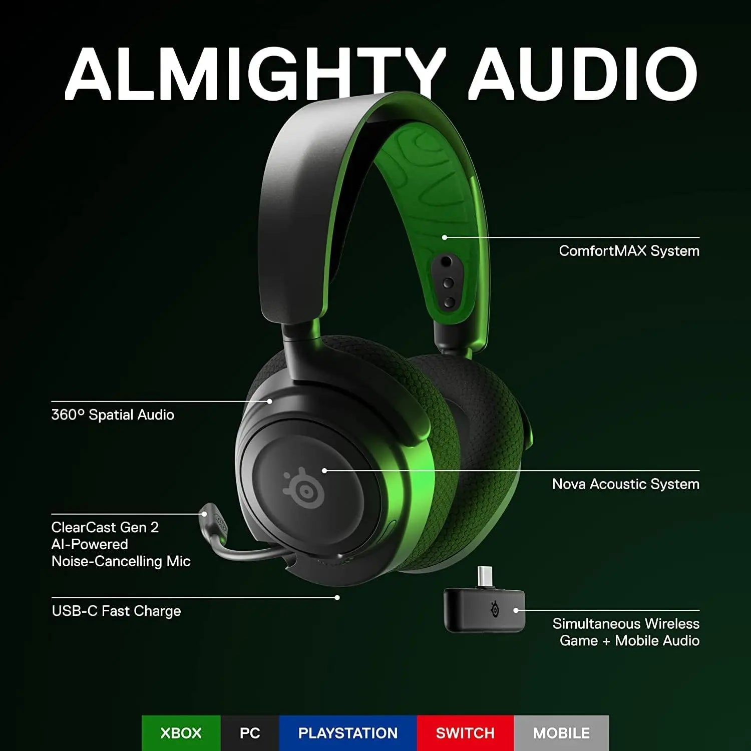 SteelSeries Arctis Nova 7X Wireless USB-C Multi-Platform Gaming Headset with Bluetooth for Xbox PC Playstation Nintendo