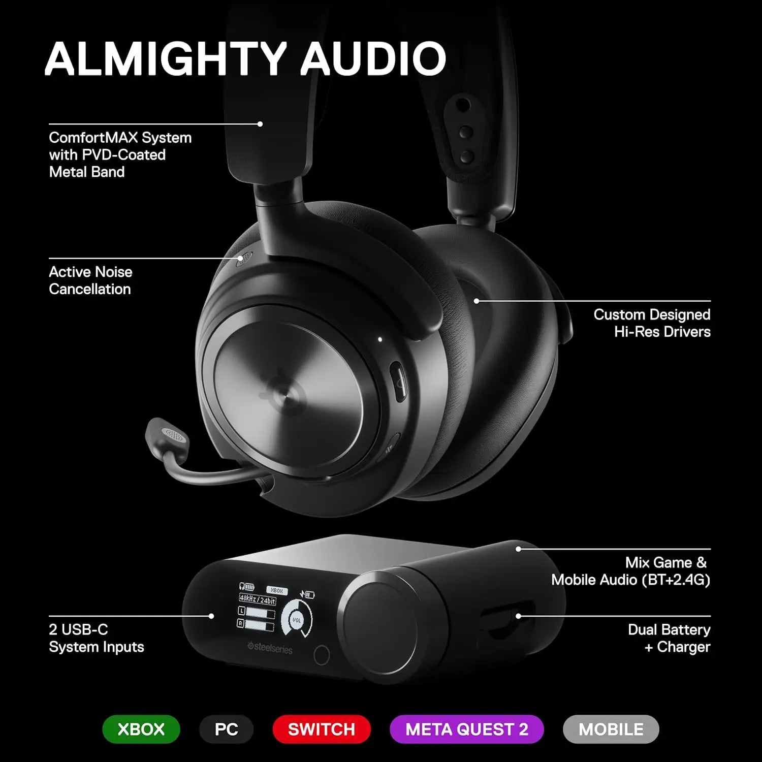 SteelSeries Arctis Nova Pro X Wired Multi-System Gaming Headset - Xbox PC PlayStation & Switch - 360° Spatial Audio