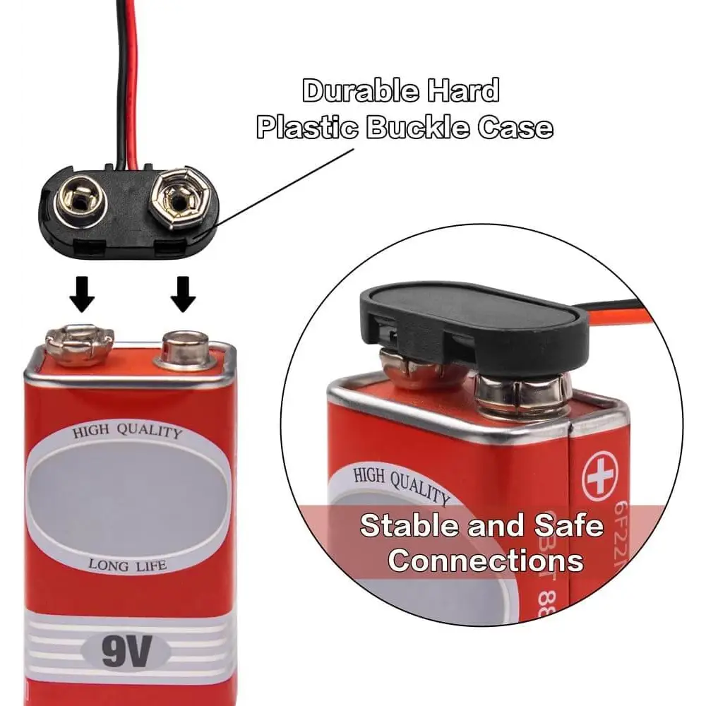 T-Type 9V Battery Clip 1 Dozen Snap Connector with Hard Plastic Case Wire Leads for Experiment