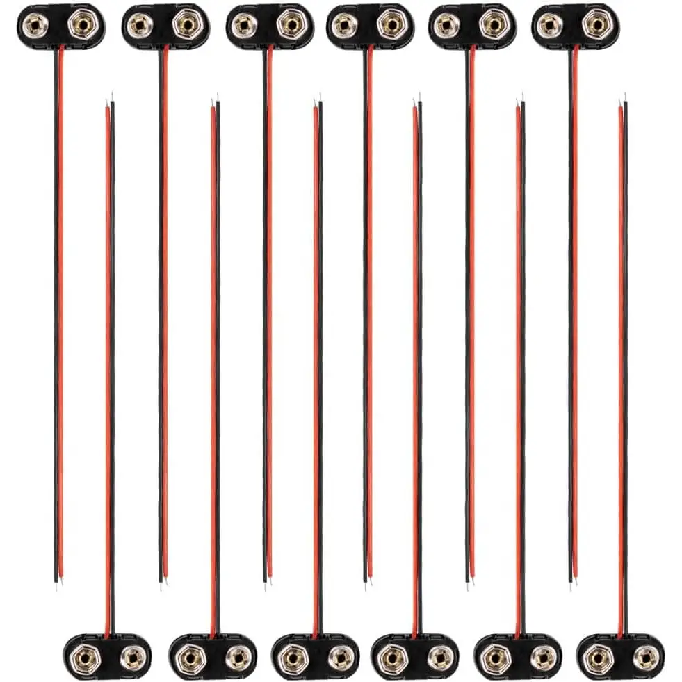 T-Type 9V Battery Clip 1 Dozen Snap Connector with Hard Plastic Case Wire Leads for Experiment
