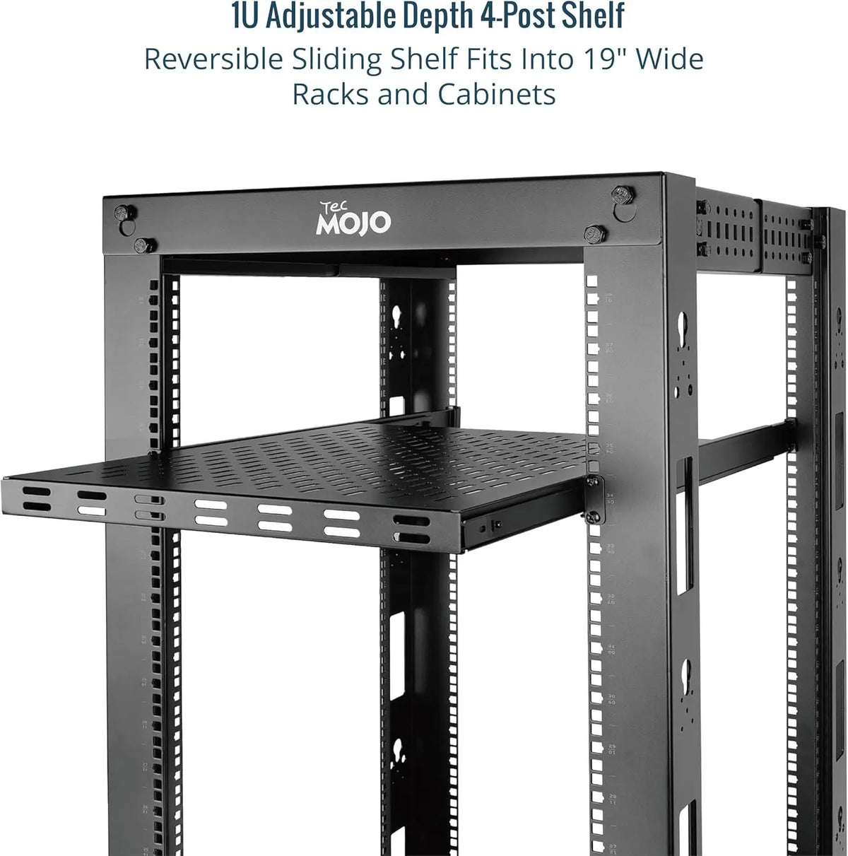 Tecmojo 1U Sliding Rack Shelf with 350mm Deep 4-Post Vented Server Mount Adjustable Range of 350-500mm Support to 50kg