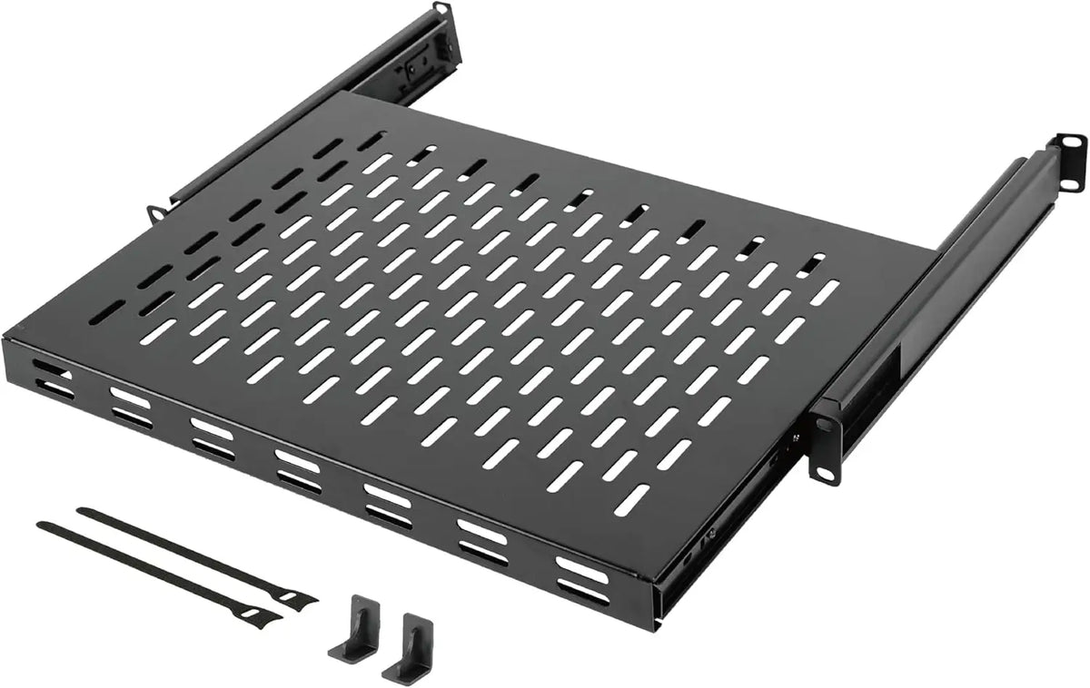 Tecmojo 1U Sliding Rack Shelf with 350mm Deep 4-Post Vented Server Mount Adjustable Range of 350-500mm Support to 50kg