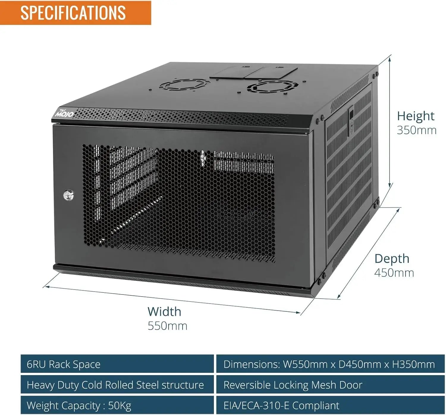Tecmojo 6RU Wall Mount Network Cabinet Data Server Rack Enclosure with Lockable Mesh Door and Side Panels 50 kg /110