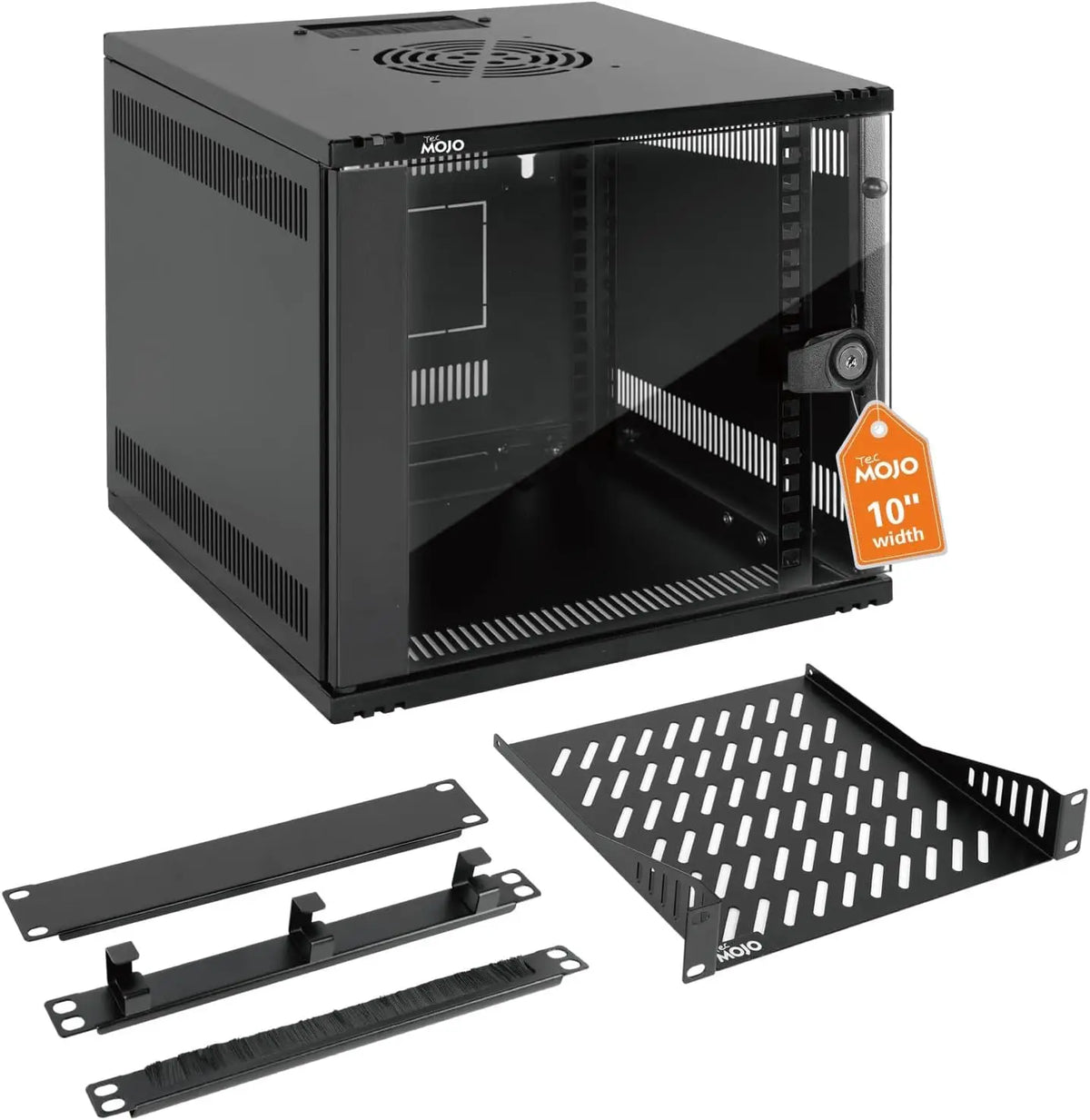 Tecmojo 6U Server Cabinet Wall Mount 10 inch 330mm Depth Network with Rack Shelf Brush Panels Cable Organizer for Small