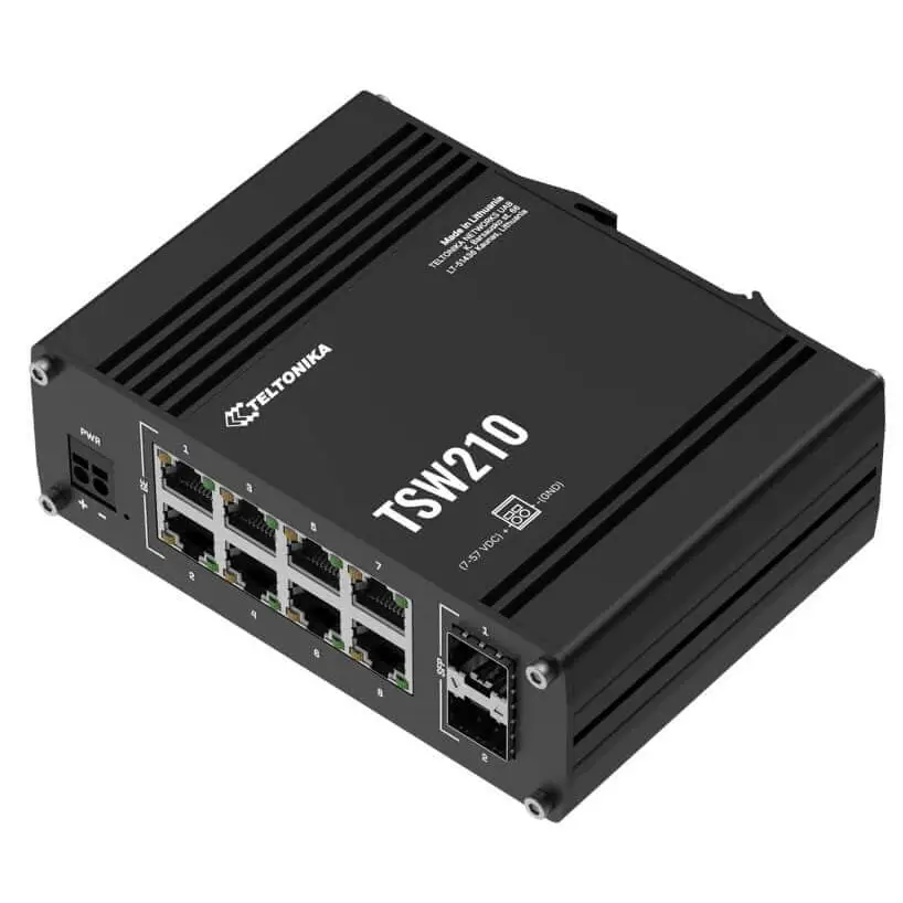 Teltonika TSW210 Industrial Ethernet Switch 2x SFP Ports 8x Gigabit with speeds of up to 1000 Mbps DIN Rail PSU excluded