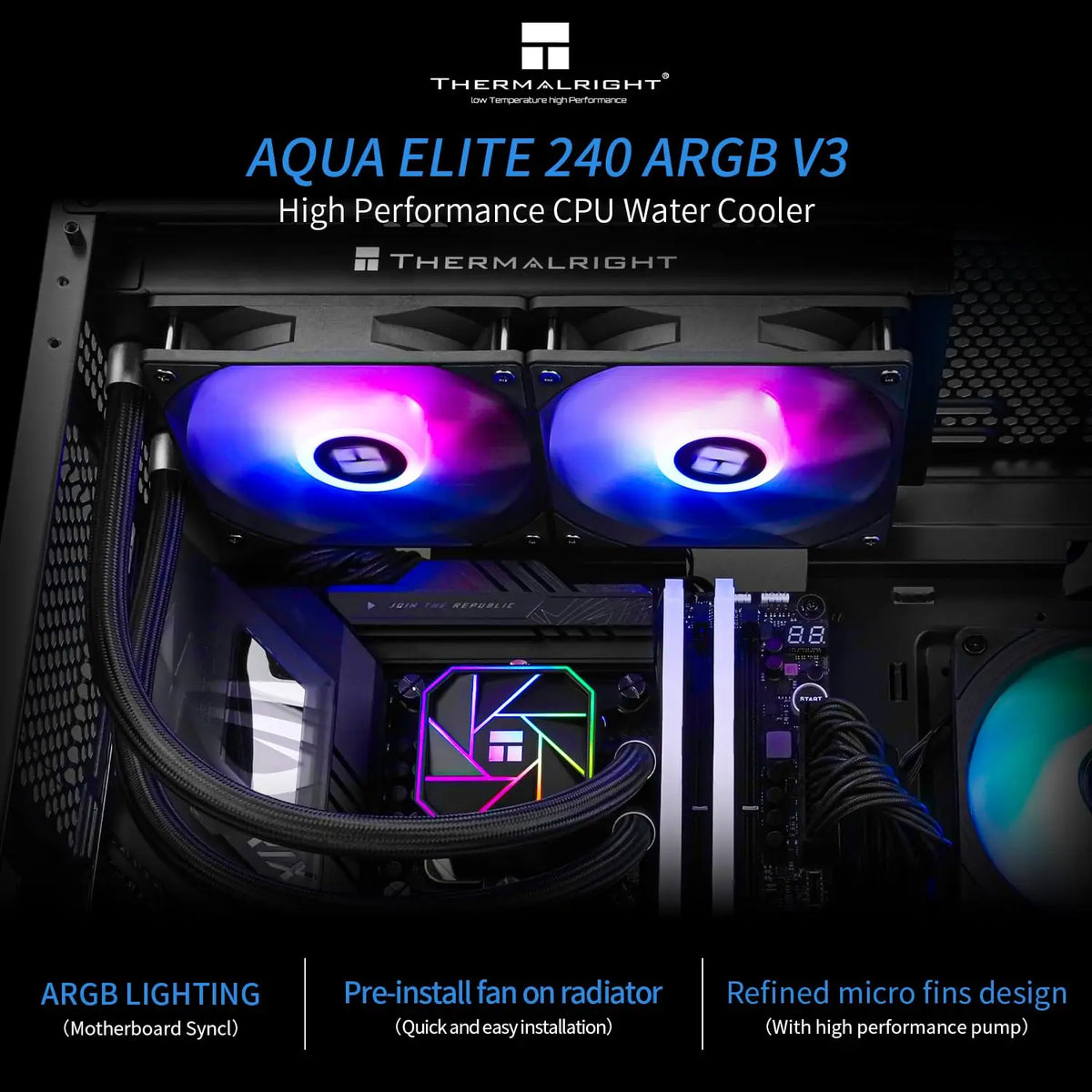 Thermalright Aqua Elite 240 V3 Liquid CPU Cooler 2 x 120mm PWM Fans,240mm Aio,for AMD/AM4/AM5 Intel