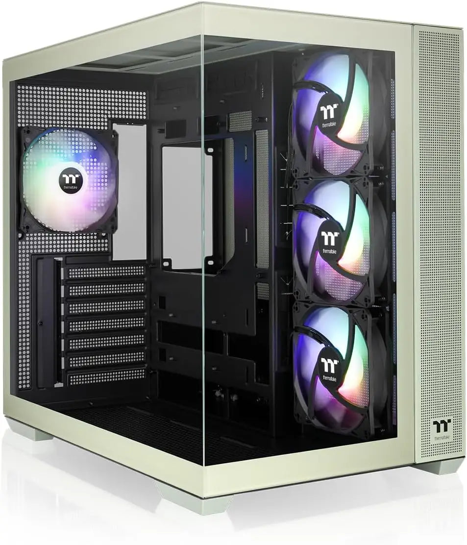 Thermaltake View 380 Matcha Green case illustration for PC Mart gaming PC; installed components specified in description