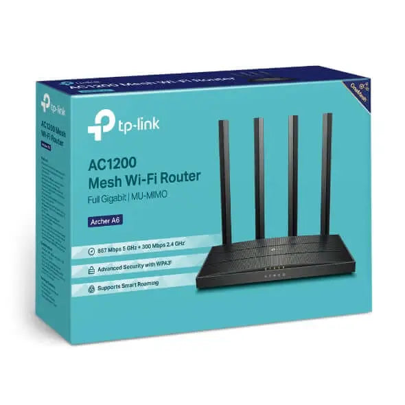 TP-Link Archer A6 AC1200 Wireless MU-MIMO Gigabit Router (OneMesh) Dual-Band Wi-Fi – 867 Mbps at 5 GHz and 300 2.4 band
