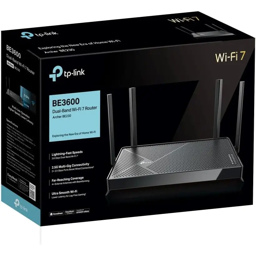TP-Link BE3600 Dual-Band Wi-Fi 7 Router Wireless & Wired up to 3.6Gbps 2.5G Multi-Gigabit Ports MLO Gaming Streaming