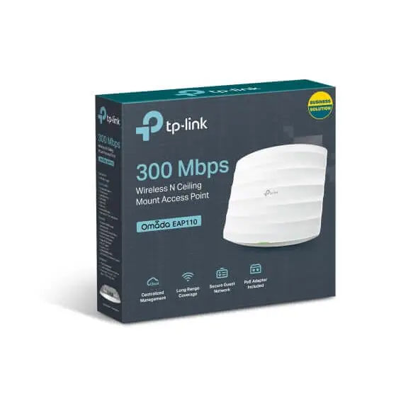 TP-Link EAP110 300Mbps Wireless N300 Ceiling Mount Access Point 1x1Gbps RJ45 PoE 1x Console Port 2x4dBi Omni Internal