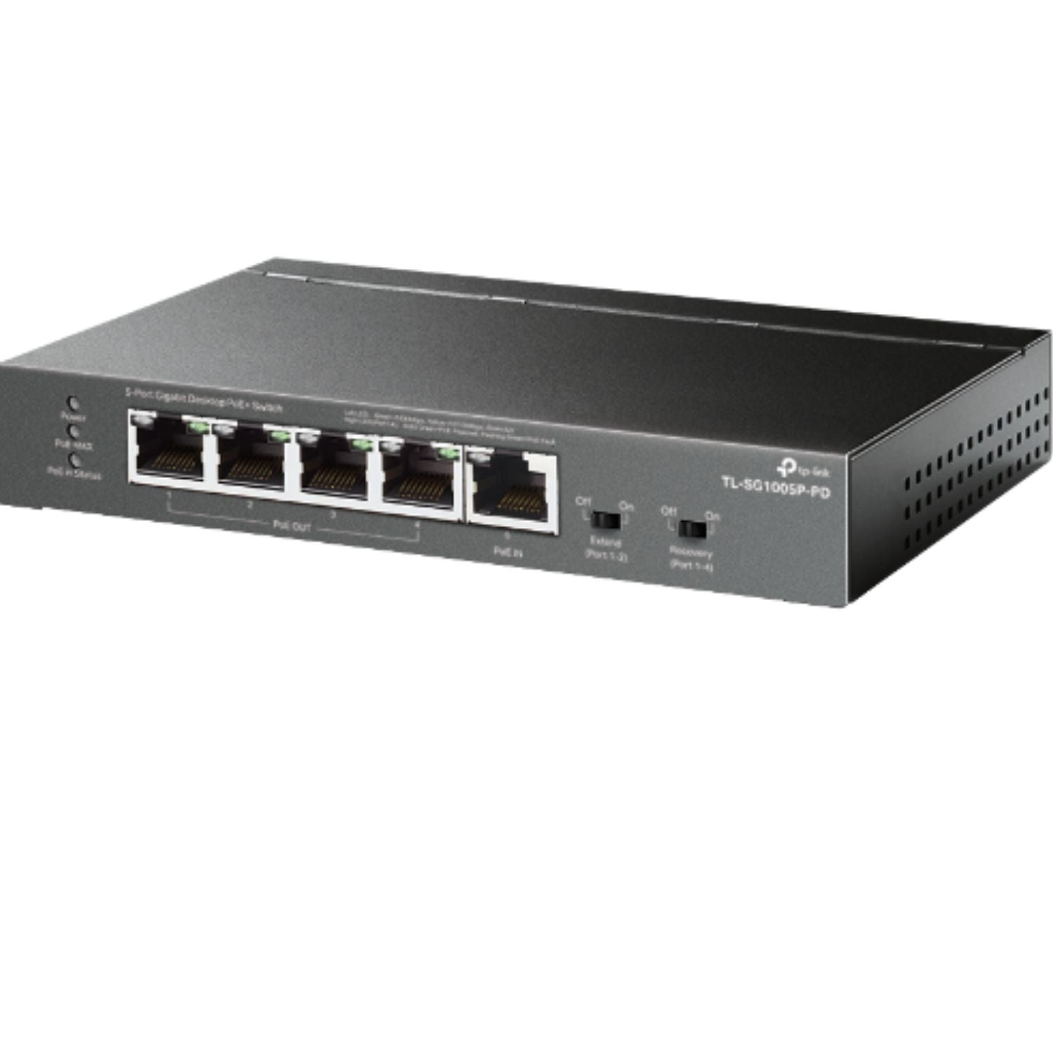 TP-Link TL-SG1005P-PD 5-Port Gigabit Desktop PoE+ Switch with 1-Port PoE++ In 4-Port Out Metal Case Long Range 250M Up