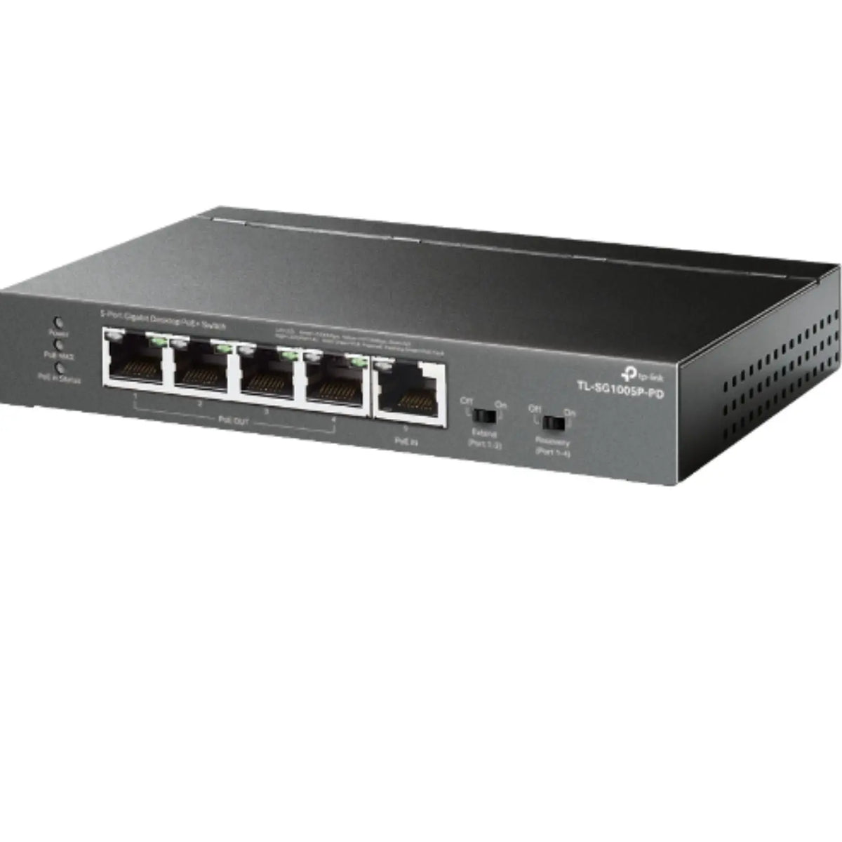 TP-Link TL-SG1005P-PD 5-Port Gigabit Desktop PoE+ Switch with 1-Port PoE++ In 4-Port Out Metal Case Long Range 250M Up