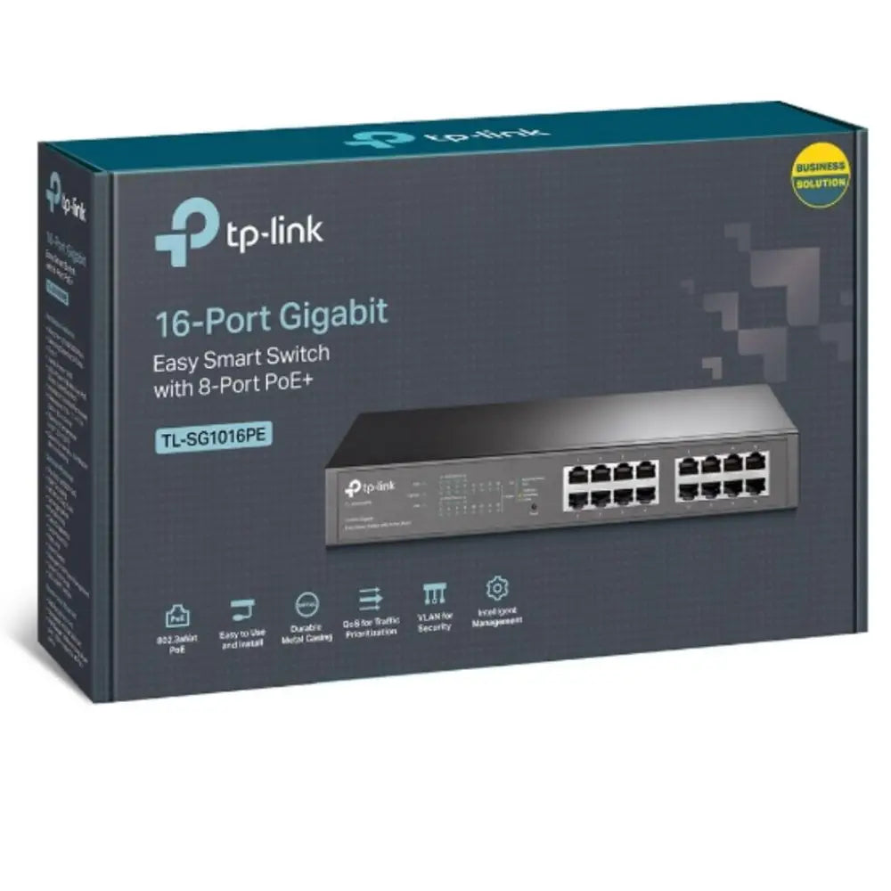 TP-Link TL-SG1016PE 16-Port Gigabit Easy Smart Switch 8-Port PoE+ Rack Mountable/Desktop 32Gbps Switching Capacity,8K