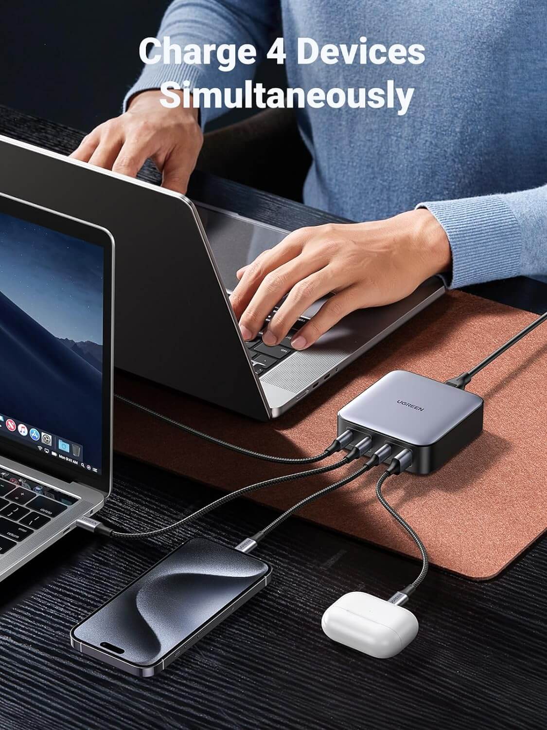 UGREEN 100W USB C Charger, Nexode 4 Ports Charging Station, Fast Laptop GaN II Charger Compatible with MacBook Pro, Dell XPS 15, iPhone 15 Pro Max, Galaxy S24 Ultra (PPS 45W), iPad, Steam Deck, Switch