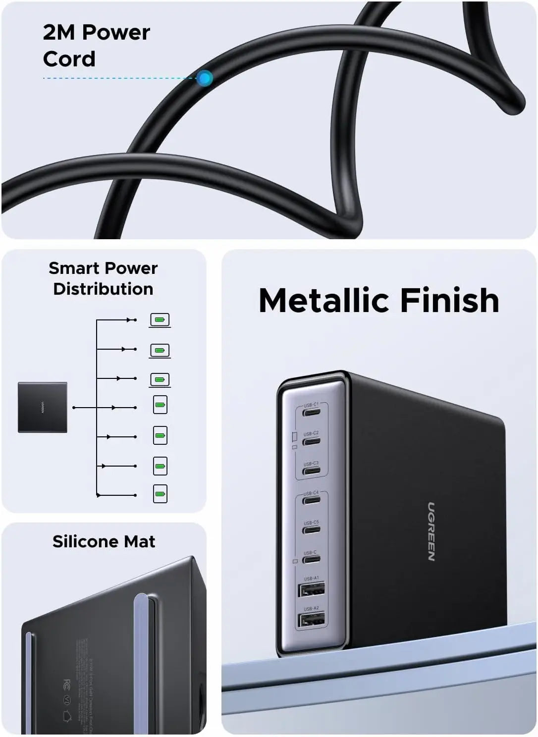 UGREEN 200W USB C Charger Nexode 8 Ports Charging Station Laptop GaN II Power Adapter 100W Fast Charge Block