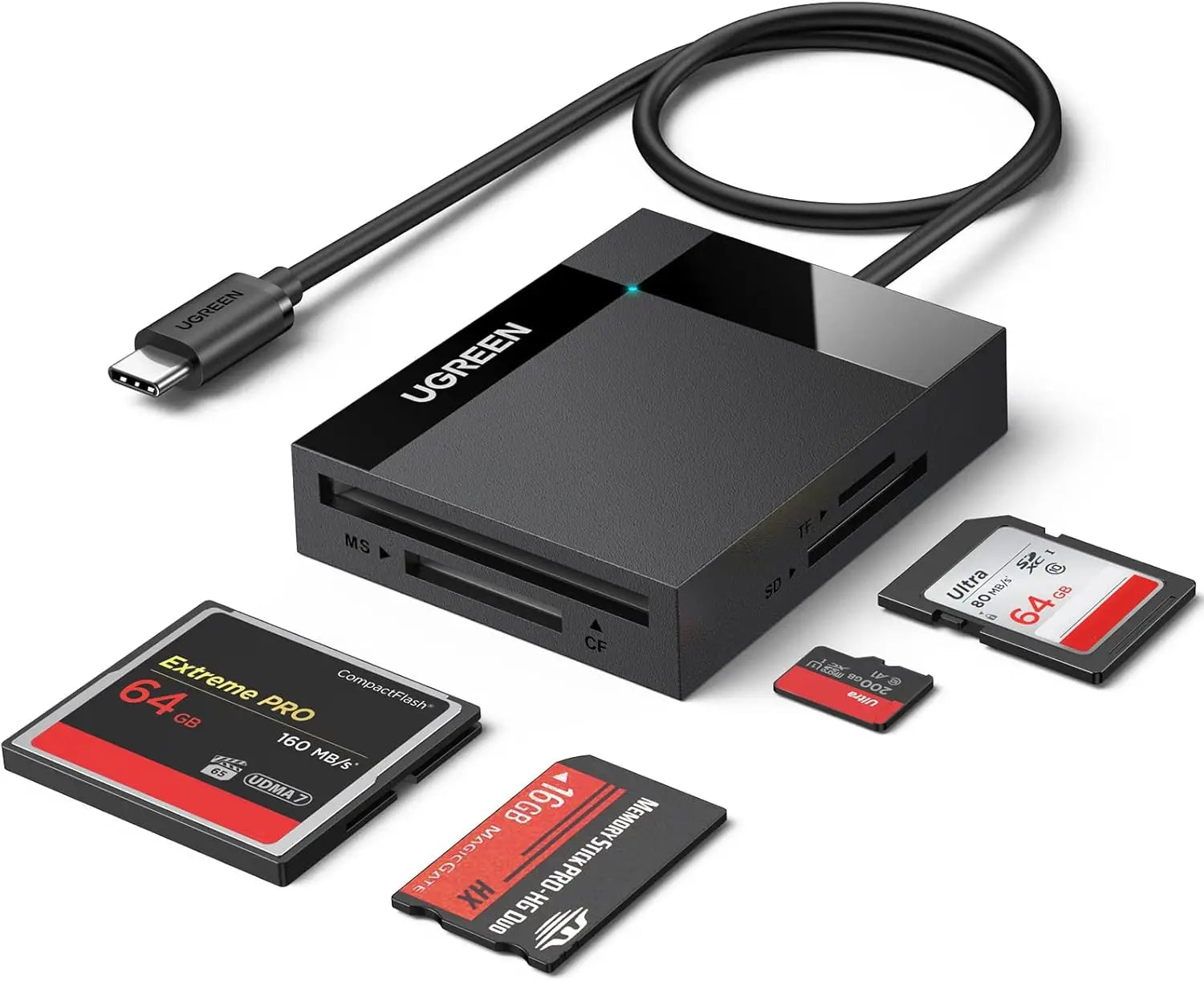 UGREEN 4-in-1 USB C External Memory Card Reader 4 Cards Read Simultaneously for SD Micro TF MS Stick CF Compact Flash