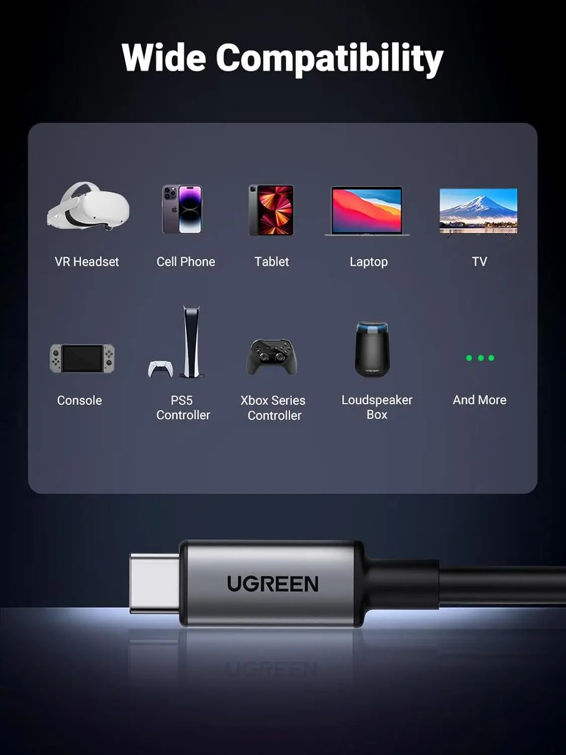 UGREEN 60W VR Link Cable 5M USB C to 3.1 5Gbps Data Transfer Right Angle Fast Charge Cord Compatible with Quest 2
