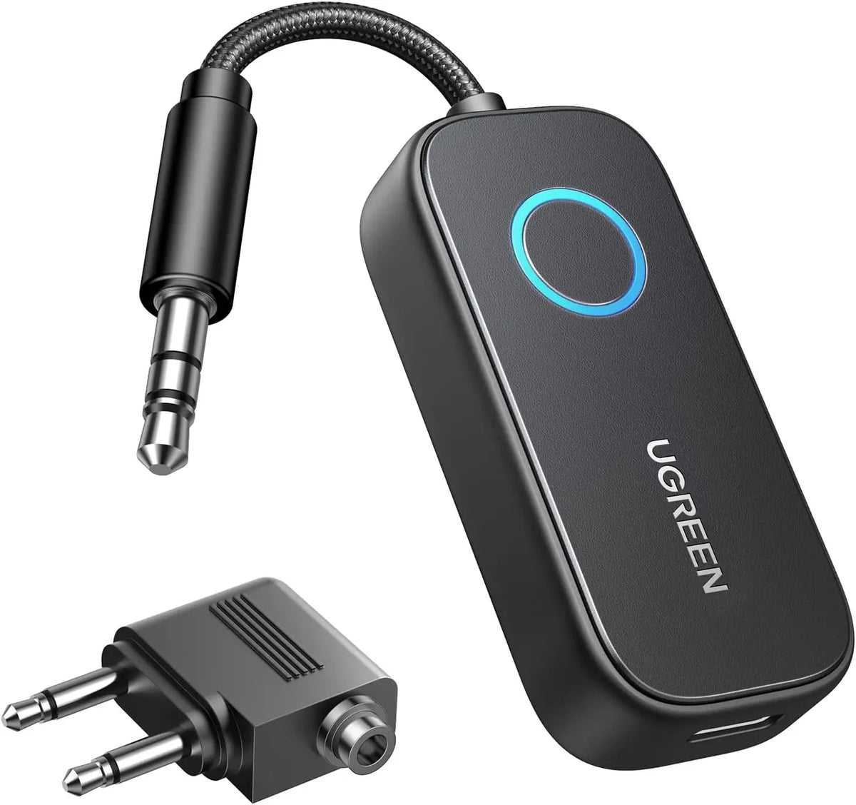 UGREEN Airplane Bluetooth 5.3 Transmitter Adapter with APTX AD/APTX HD for Airpods or Headphones Dual Pairs 2-in-1