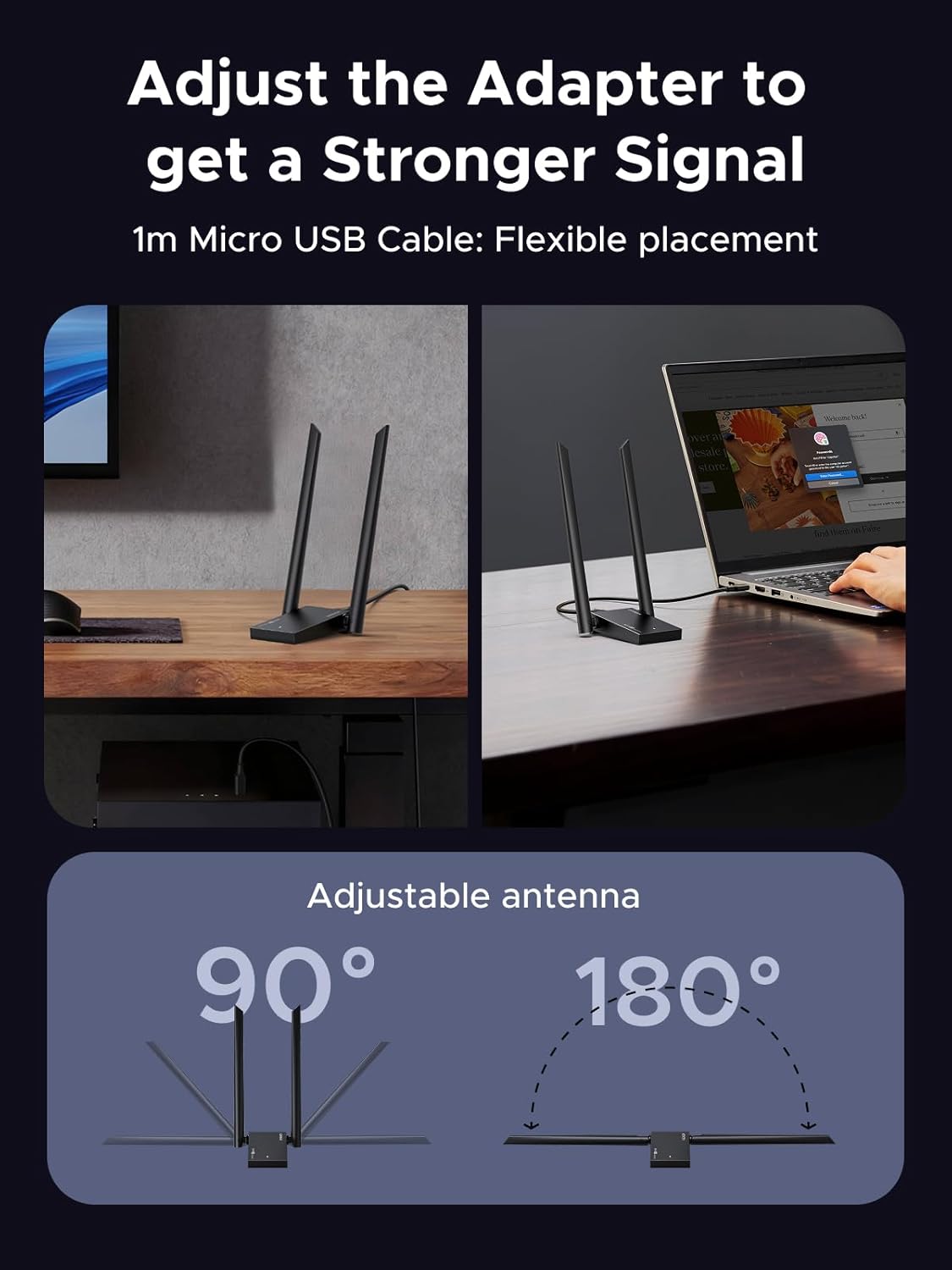 UGREEN AX5400 WiFi 6E Adapter Tri-Band 2.4G/5G/6G USB 3.0 High Gain Dongle WPA3 Encryption Low-Latency Wireless