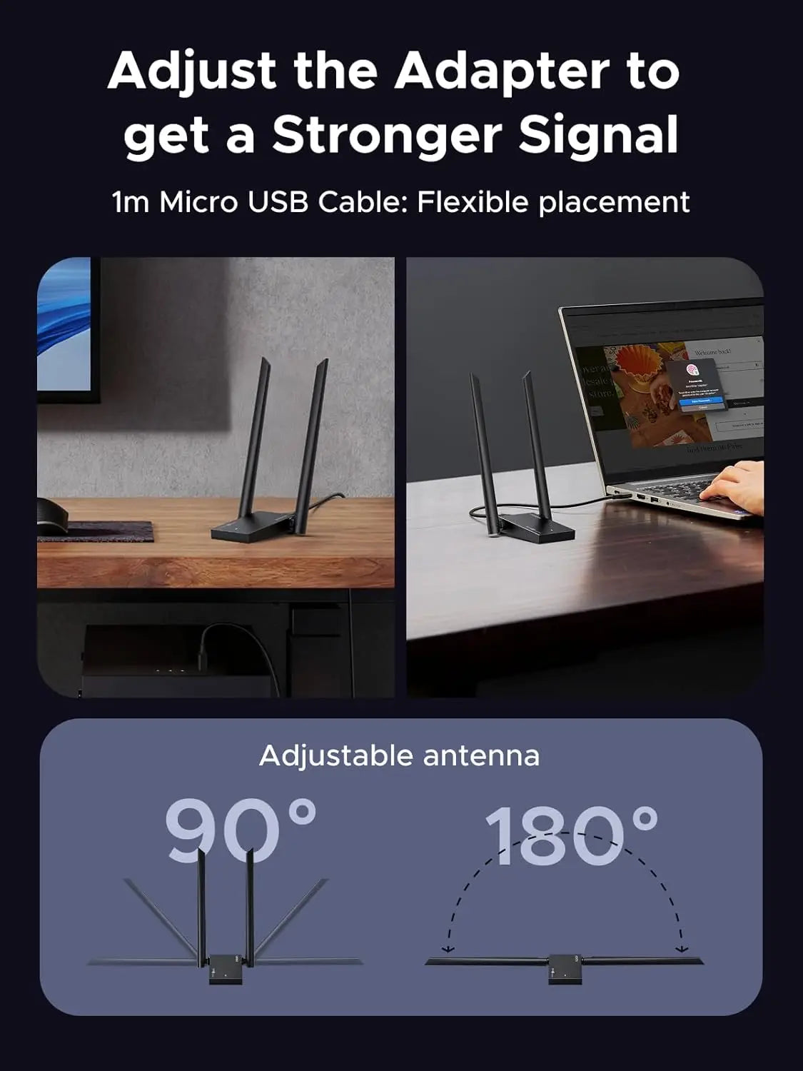 UGREEN AX5400 WiFi 6E Adapter Tri-Band 2.4G/5G/6G USB 3.0 High Gain Dongle WPA3 Encryption Low-Latency Wireless