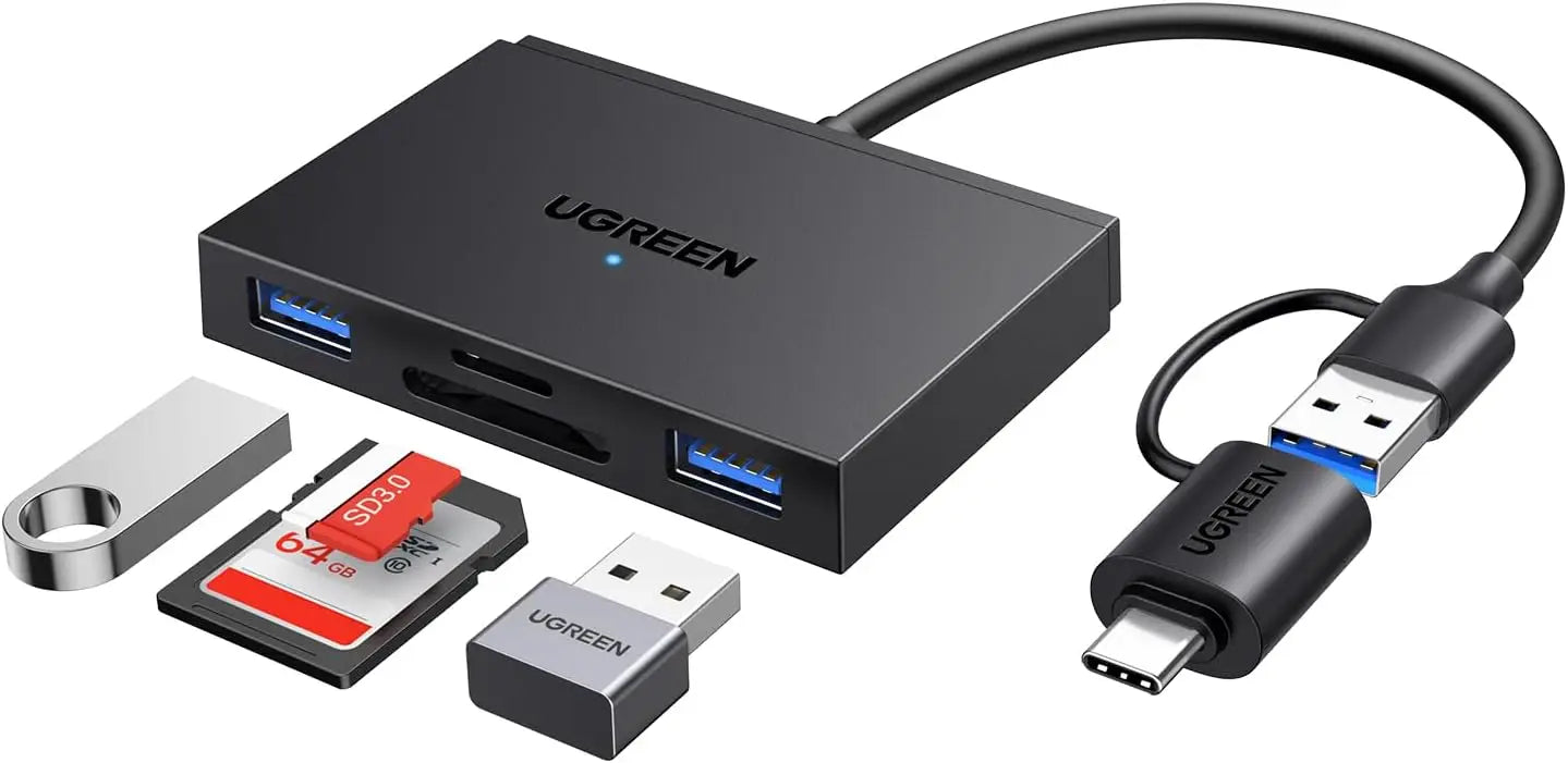 UGREEN Card Reader 4 in 1 USB A C Memory Adapter with SD TF Slots and 2 3.0 Ports 5Gbps for Micro