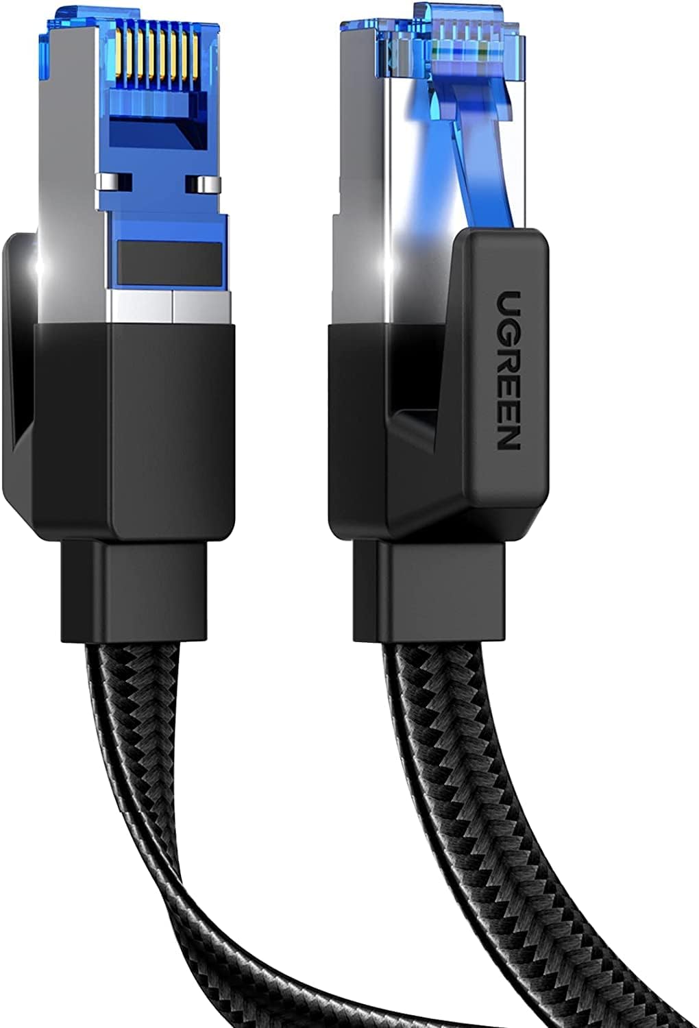 UGREEN Cat 8 Ethernet Cable 1m 40Gbps 2000Mhz High Speed 26AWG RJ45 Shielded Braided Flat Network Cord Black Compatible