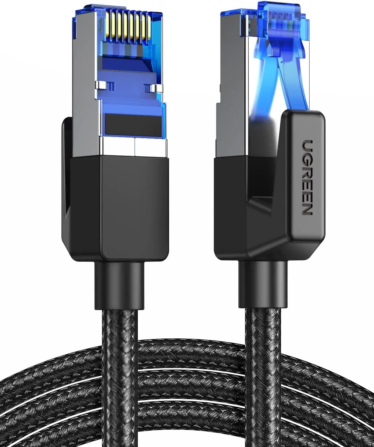UGREEN Cat8 Ethernet Cable 15m 40Gbps 2000Mhz High Speed 26AWG RJ45 Shielded Braided Flat Network Cord Black Compatible